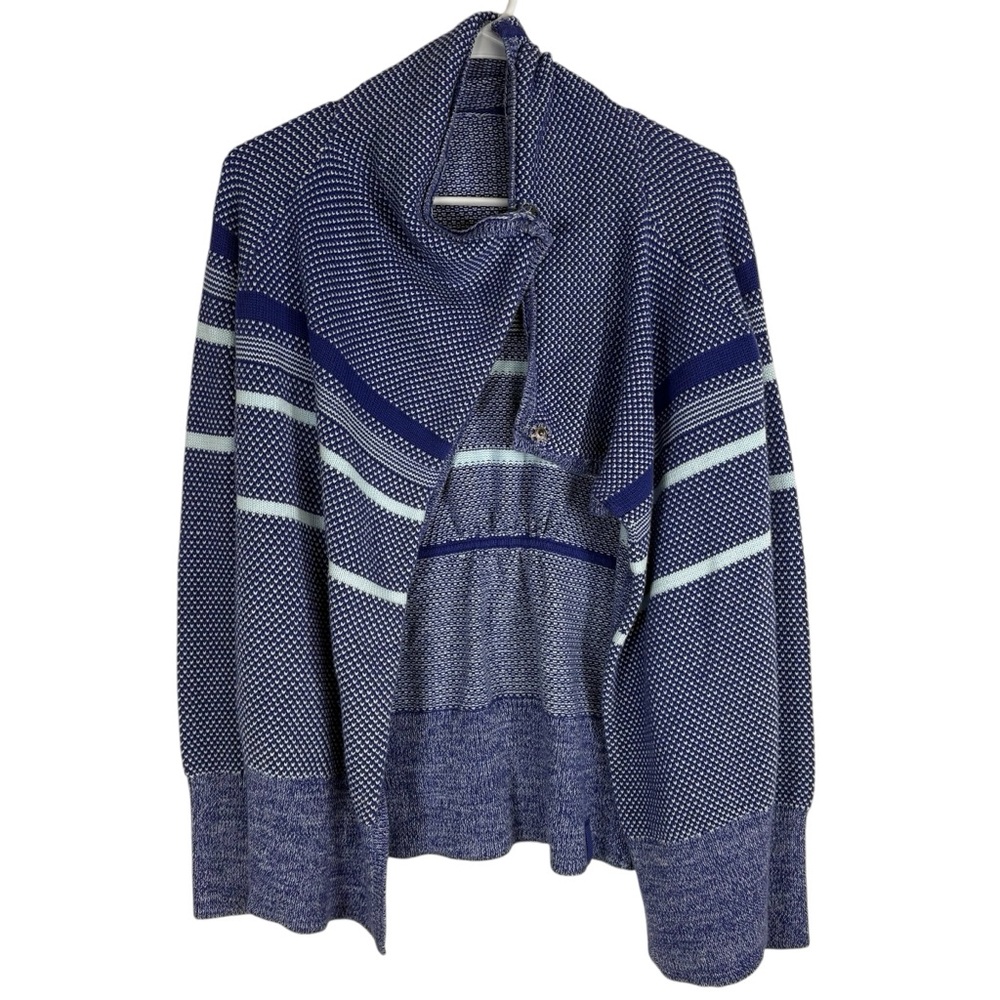 Ivivva Girls 12 Blue White Patterned Cardigan Open Front Sweater Button Neck